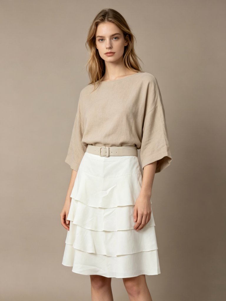 Nwot See By Chlo Ruffle Layered Swing Knee Length Skirt Size S White Waist 27